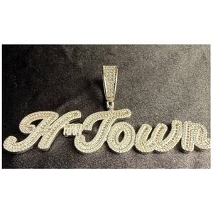 H-Town large pendant in silver tone and crystals. 4”w x 1.5” h  Houston, TX